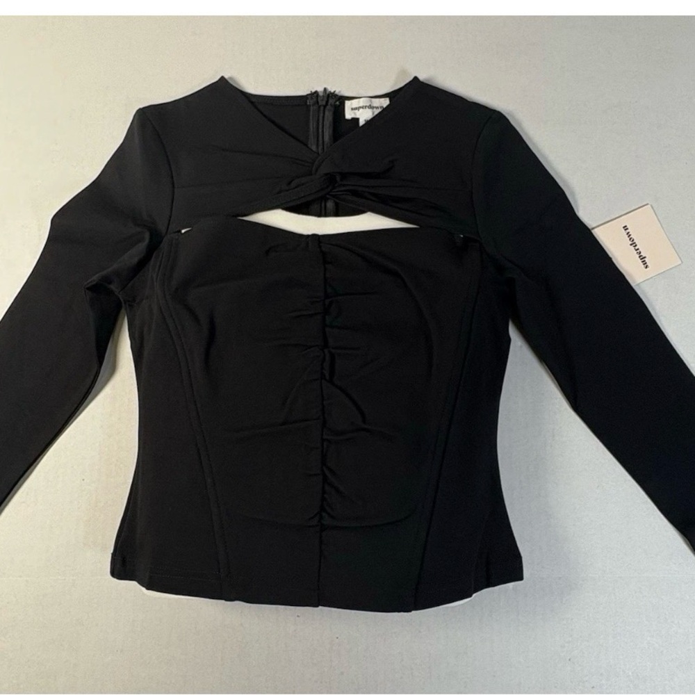 Superdown Gabby Cut Out Shirt Black Long Sleeve Size Med NWT Top